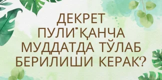 Декрет пули”қанча муддатда тўлаб берилиши керак?